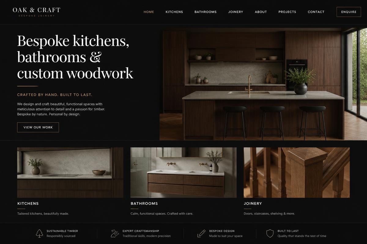 Placeholder desktop preview of a carpenter and bespoke fitting website