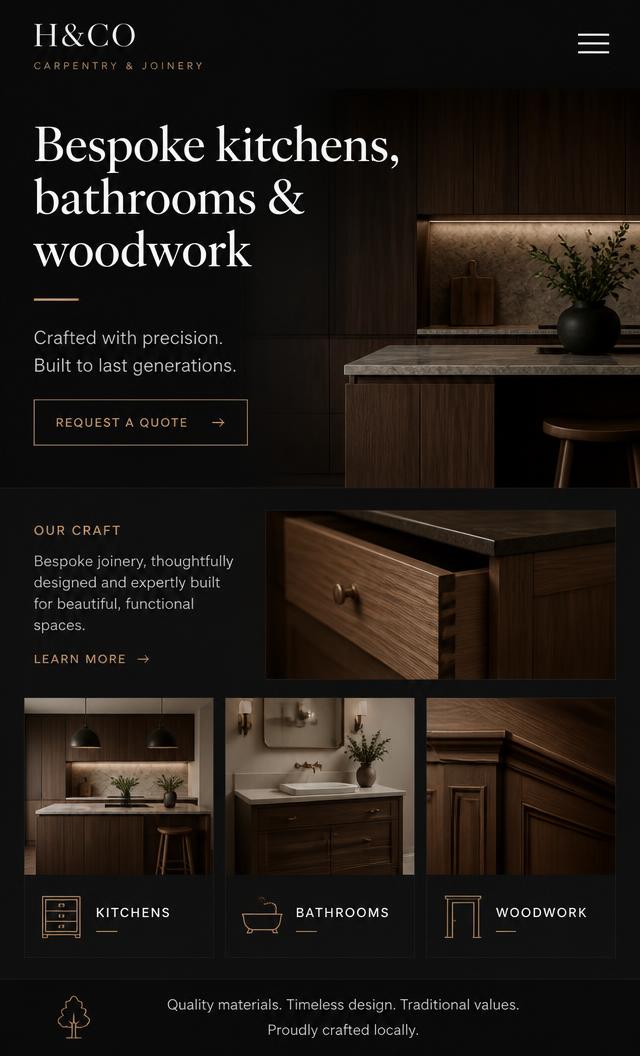 Placeholder mobile preview of a carpenter and bespoke fitting website